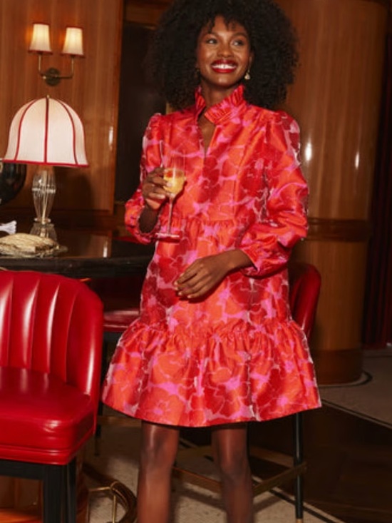 Tuckernuck Dresses & Skirts - Tuckernuck NEW Red Fil Coupe jacquard Palmerston Long Sleeve Mini Dress Small
